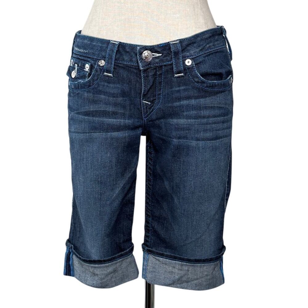 True Religion Y2K Denim Shorts 'Sophie' Made in USA Low Rise Knee Length 29